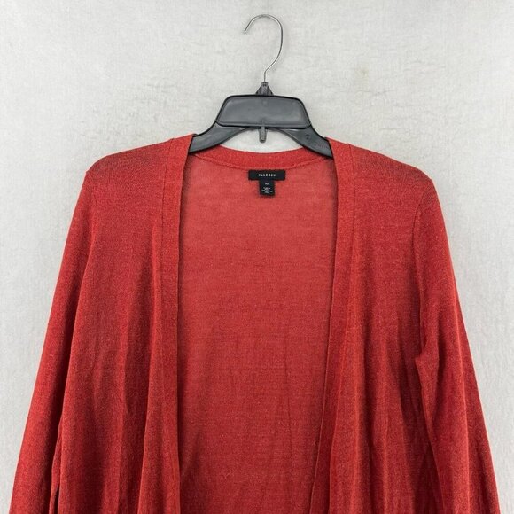 Halogen Sweater Women's XS Red Knit Linen Blend Open Front Pocket Tunic Cardigan - Picture 6 of 12